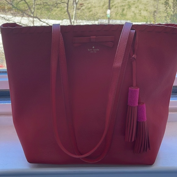 KATE SPADE Red Tote with tassels and bow - Picture 9 of 17